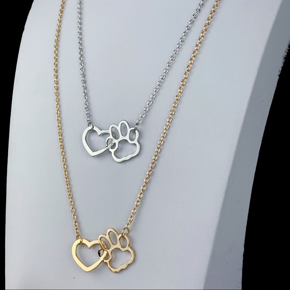 Paw & Heart Interlocking Necklace Silver or Gold